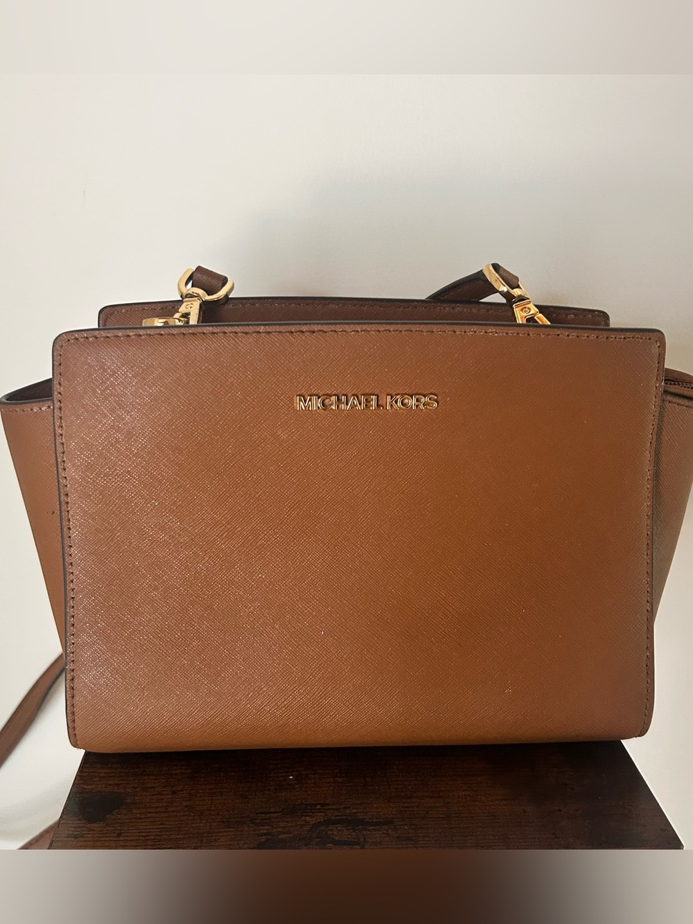 Michael Kors Cognac Saffiano Leather Satchel with Gold Hardware